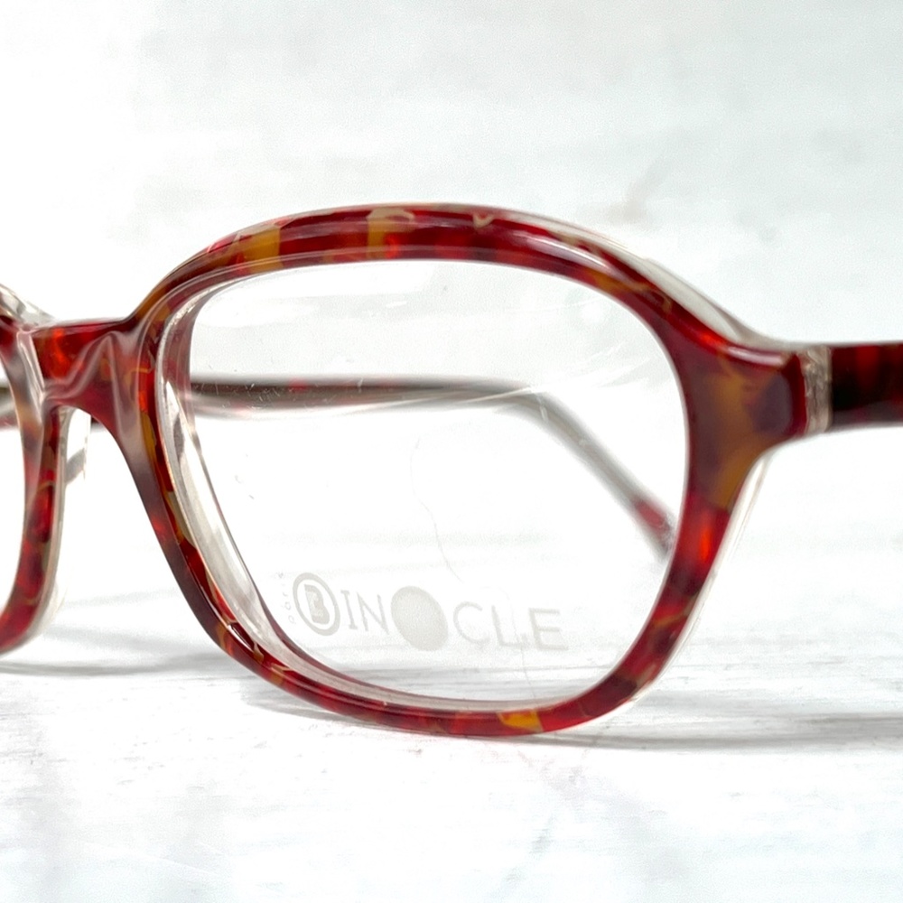 Vintage BINOCLE Fire Mosaic Confetti Red Orange Multi Marble Eyeglasses France - Picture 4 of 13